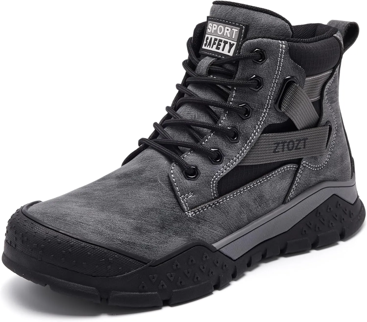 Steel Toe Boots for Men Industrial Indestructible Work Slip Resistant Leather Construction Safety Shoes Grey Size 9