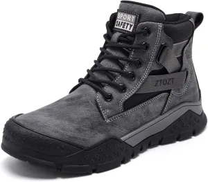 Steel Toe Boots for Men Industrial Indestructible Work Slip Resistant Leather Construction Safety Shoes Grey Size 9