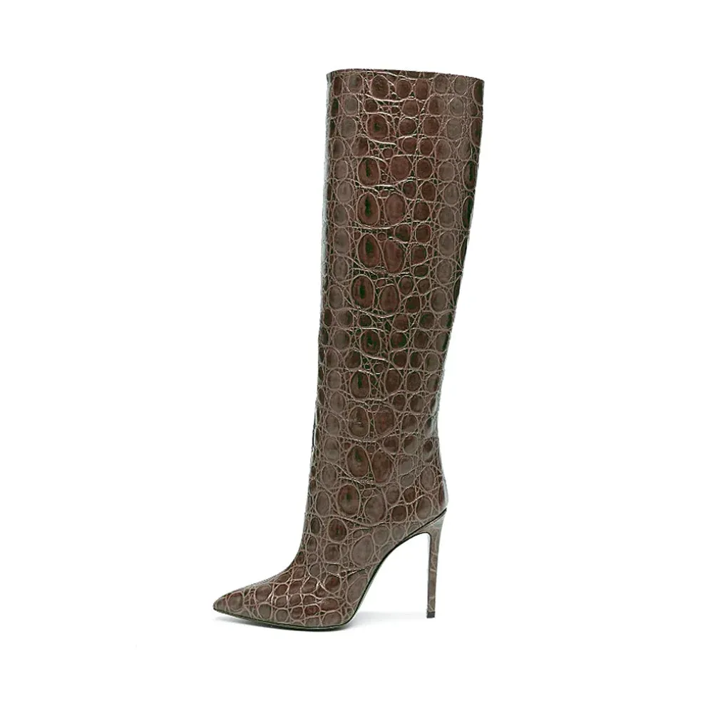 Stone Pattern High Heel Boots
