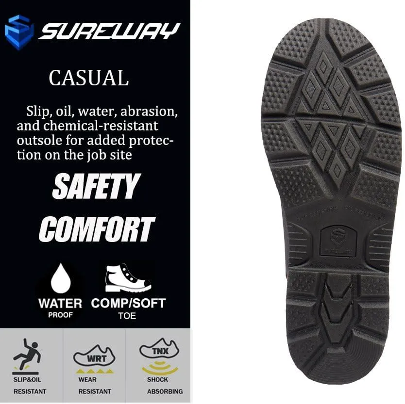 SUREWAY Soft Toe Heavy Duty Waterproof Work Boot, Mens 6" Goodyear Welt Oil/Slip Resistant Dual-Density Comfortable Outsole Leather Construction Industrial Safety Lace Up Work Boots - Brown