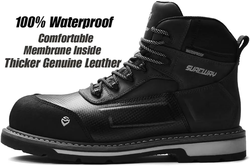 SUREWAY Soft Toe Heavy Duty Waterproof Work Boot, Mens 6" Goodyear Welt Oil/Slip Resistant Dual-Density Comfortable Outsole Leather Construction Industrial Safety Lace Up Work Boots - Brown