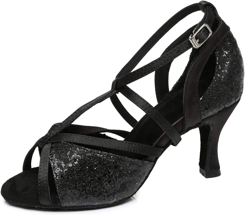 SWDZM Rhinestone Dance Shoes Women Latin Salsa Ballroom Bachata Performance Practice Dancing Shoes,Model-YCL450