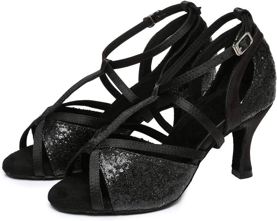 SWDZM Rhinestone Dance Shoes Women Latin Salsa Ballroom Bachata Performance Practice Dancing Shoes,Model-YCL450