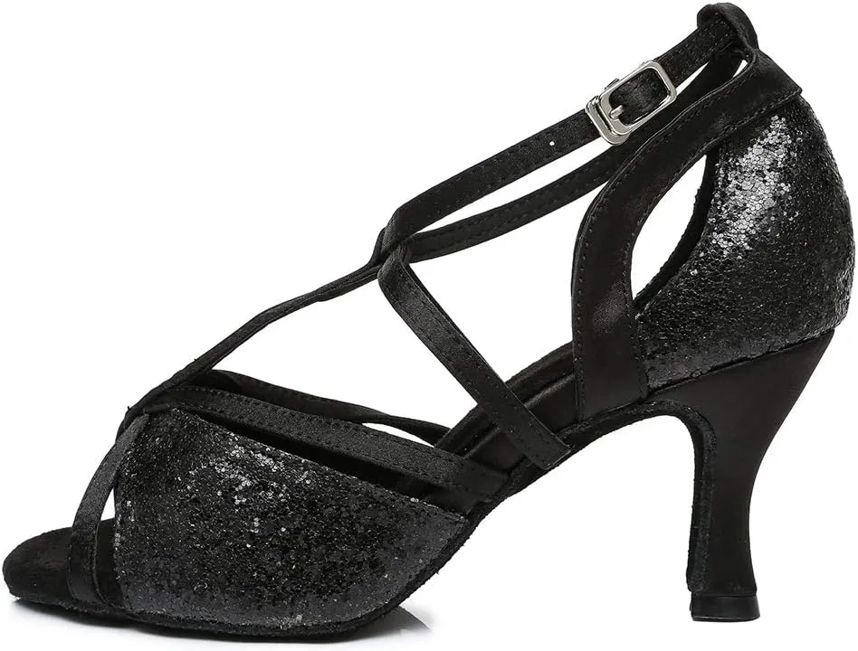 SWDZM Rhinestone Dance Shoes Women Latin Salsa Ballroom Bachata Performance Practice Dancing Shoes,Model-YCL450