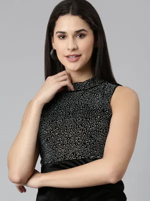 Women Black High Neck Velvet Sheath Dress