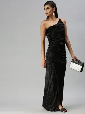 Women Black Velvet Maxi Dress