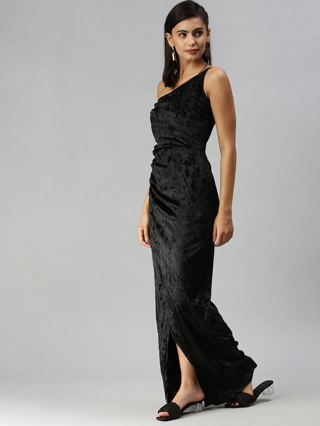 Women Black Velvet Maxi Dress