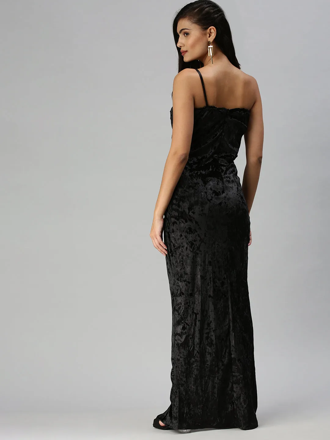 Women Black Velvet Maxi Dress