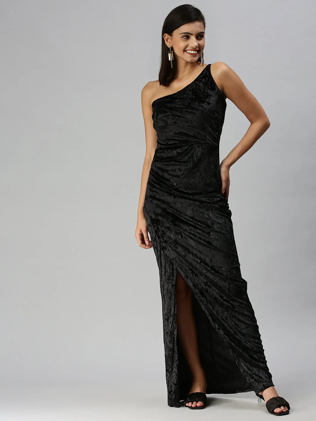 Women Black Velvet Maxi Dress