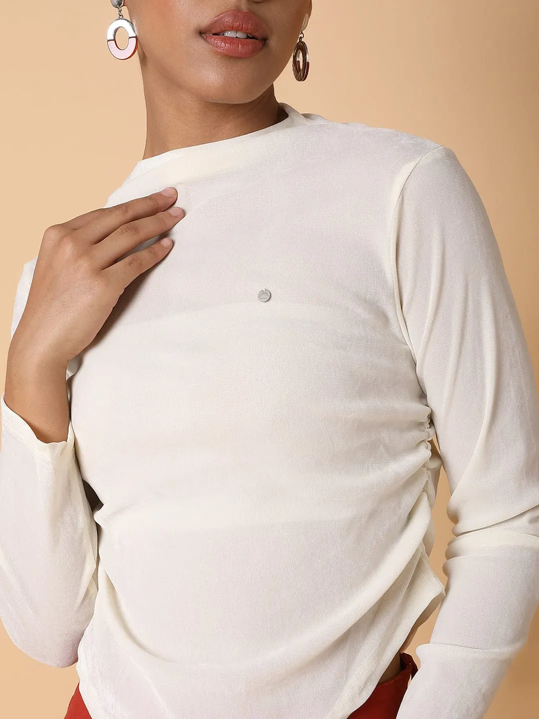Women Cream Velvet Top