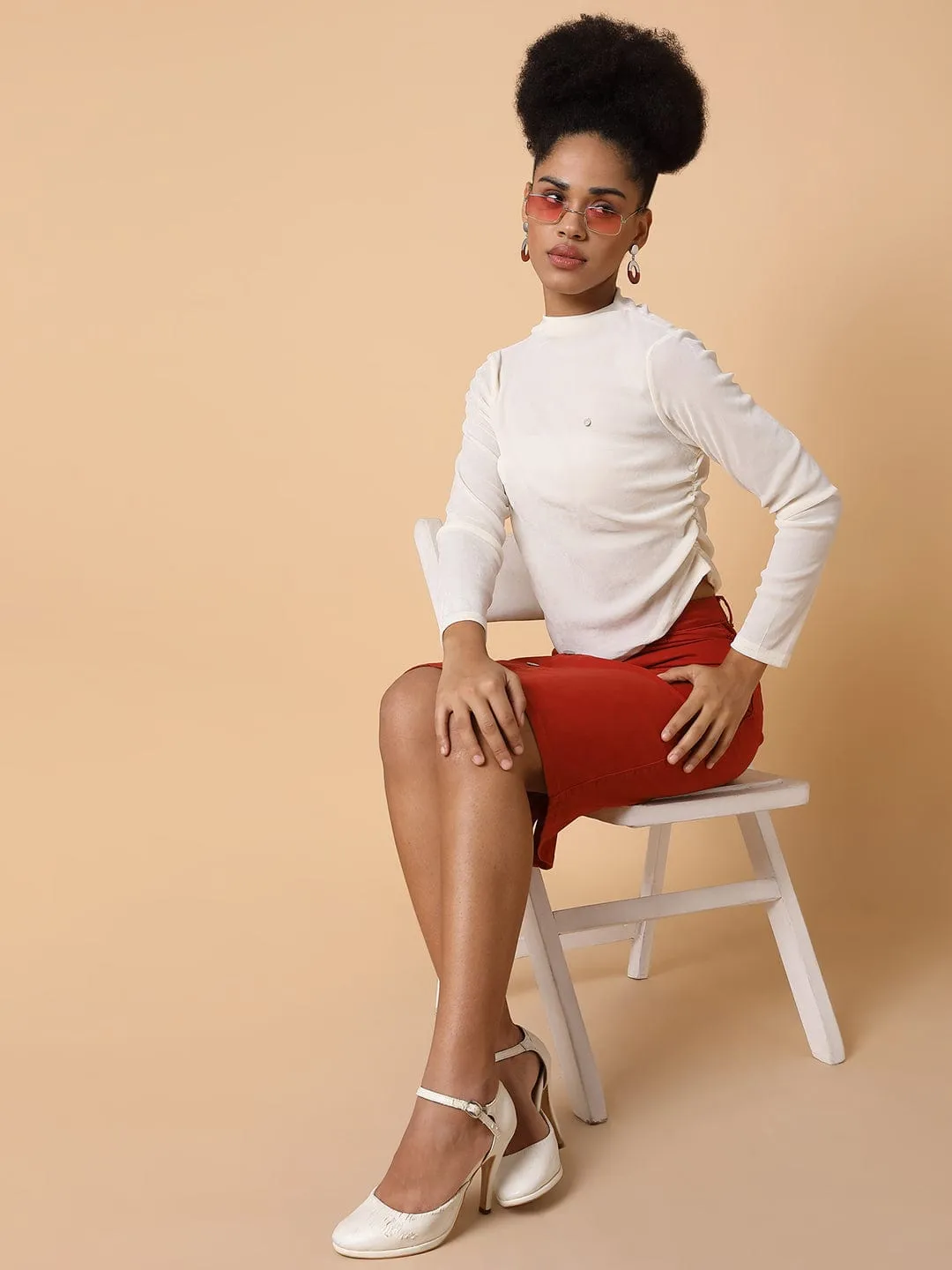 Women Cream Velvet Top
