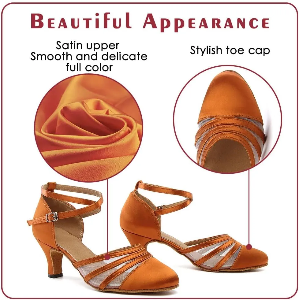 Women Latin Dance Shoes Closed Toe Ballroom Modern Salsa Waltz Tango Dance Performance Shoes Suede Sole