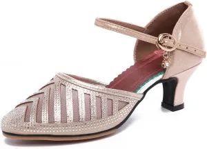 Women Latin Dance Shoes Rhinestones Closed Toe Practice Ballroom Salsa Tango Party Performance Dancing Shoes,Model FT-091-TZ-5.5cm