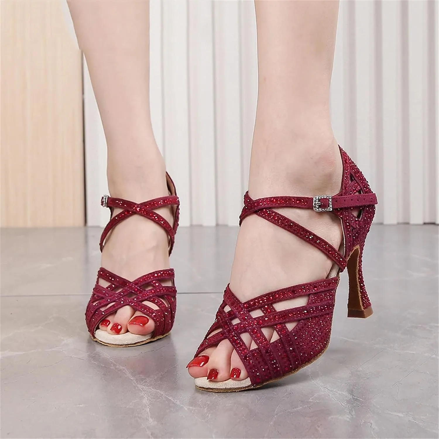 Women's Bachata Latin Dance Shoes - Salsa Jazz Indoor Performance Sandals, 5CM/2Inch Heel Height