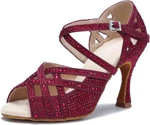 Women's Bachata Latin Dance Shoes - Salsa Jazz Indoor Performance Sandals, 5CM/2Inch Heel Height