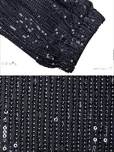 Womens Black Sequin Bling Legging Joggers Pencil Pants with Drawstring
