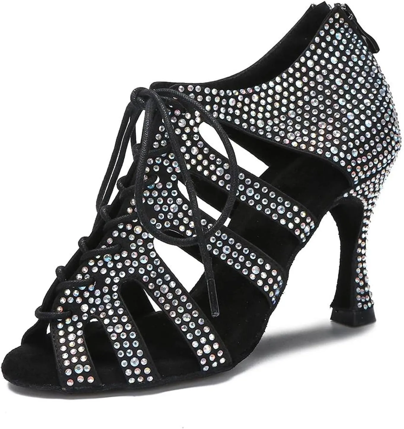Women's Cuban Heel Latin Dance Shoes - Ballroom Salsa Rhinestone Party High Heels, 5CM/2Inch Heel Height