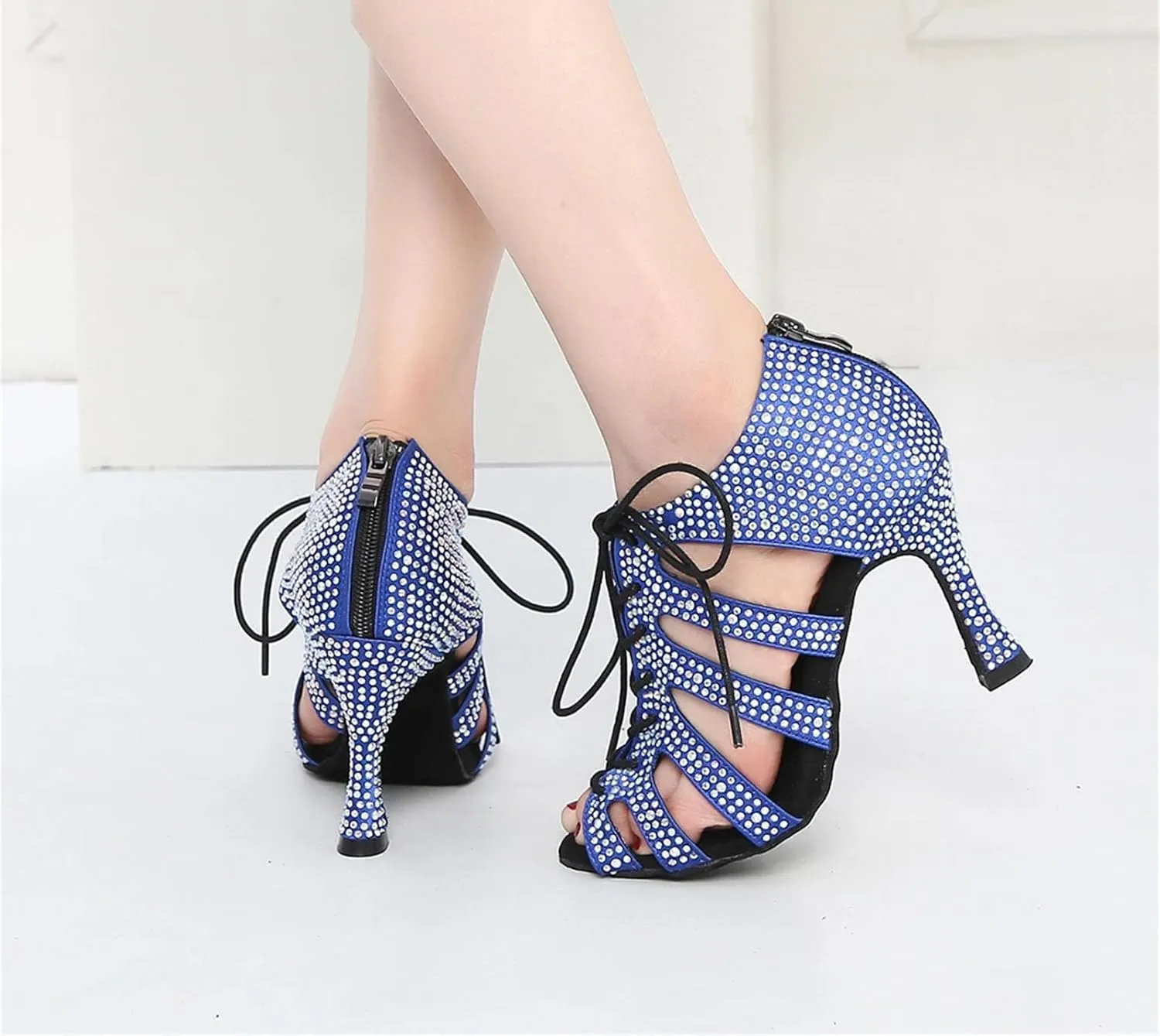 Women's Cuban Heel Latin Dance Shoes - Ballroom Salsa Rhinestone Party High Heels, 5CM/2Inch Heel Height