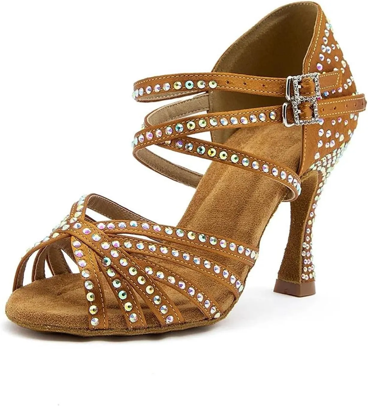 Women's Diamond Latin Dance Shoes - Soft Sole Salsa Rumba Party Sandals, 5CM/2Inch Heel Height