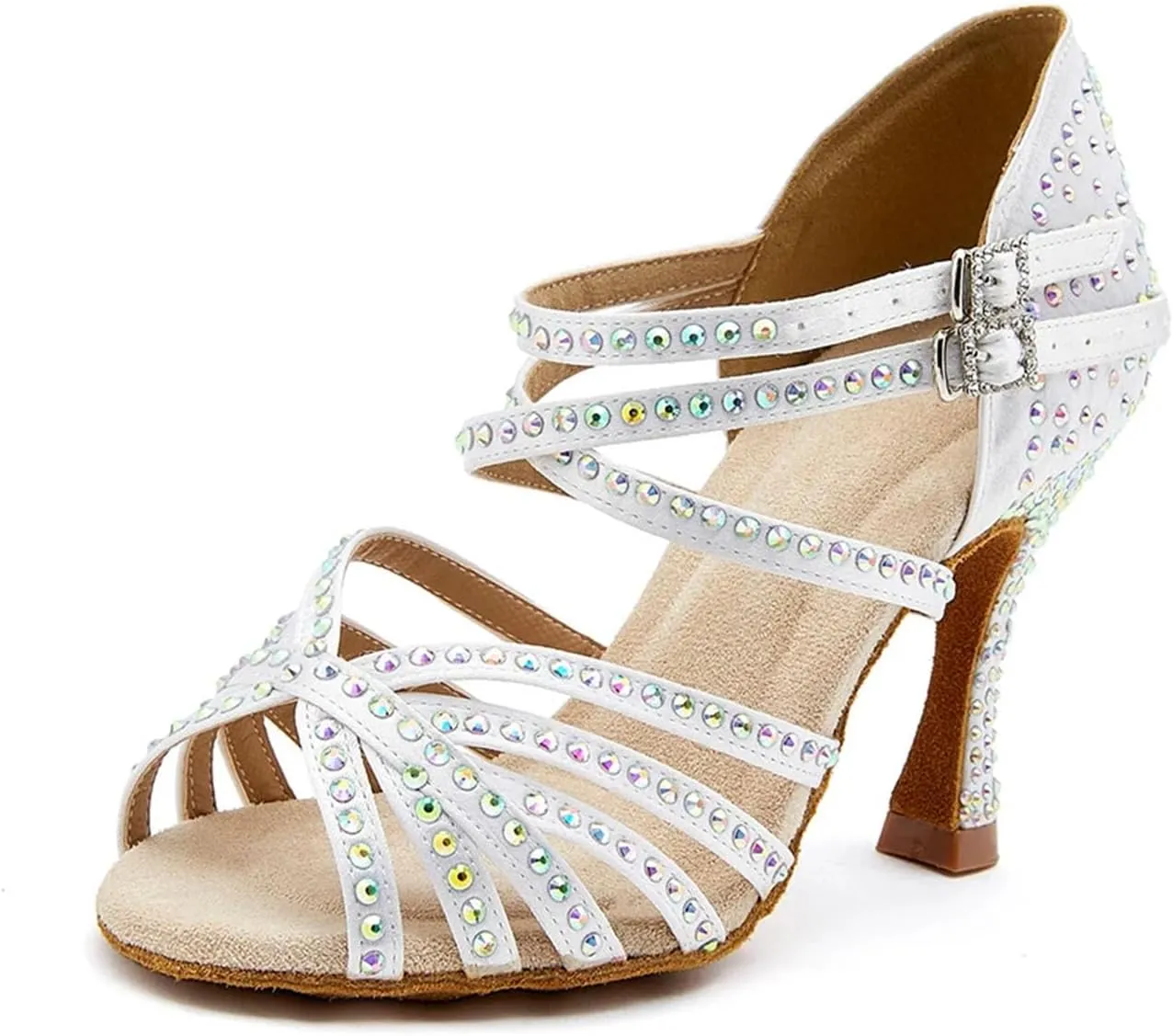 Women's Diamond Latin Dance Shoes - Soft Sole Salsa Rumba Party Sandals, 5CM/2Inch Heel Height