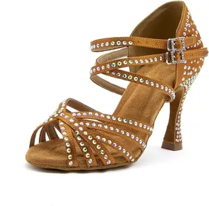 Women's Diamond Latin Dance Shoes - Soft Sole Salsa Rumba Party Sandals, 5CM/2Inch Heel Height