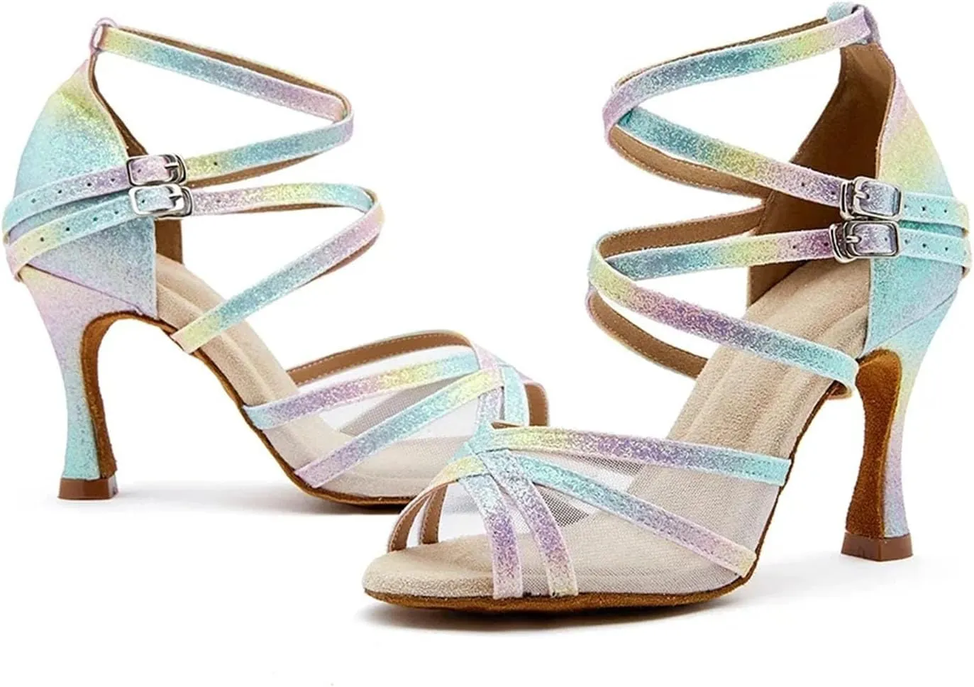 Women's Mesh Latin Dance Shoes - Soft Sole Indoor Salsa Party Sandals, 5CM/2Inch Heel Height