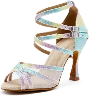 Women's Mesh Latin Dance Shoes - Soft Sole Indoor Salsa Party Sandals, 5CM/2Inch Heel Height