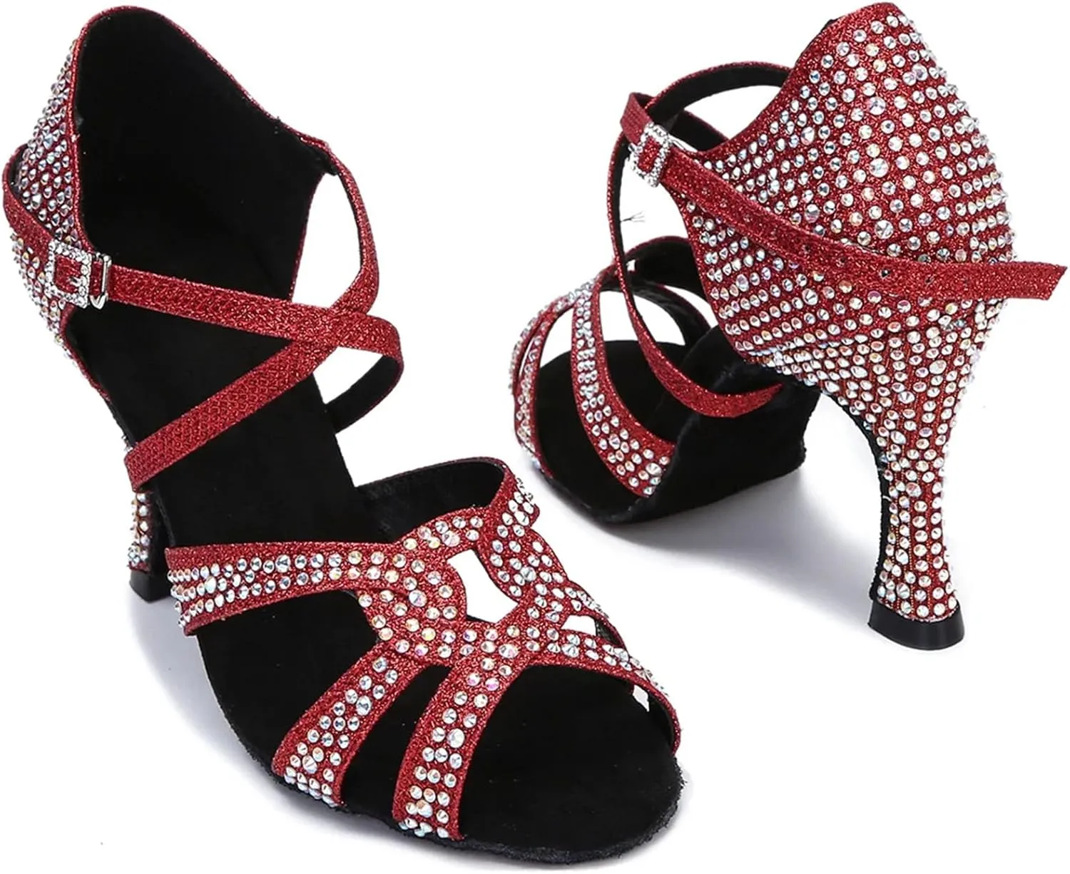 Women's Rhinestone Latin Dance Shoes - Tango Salsa Ballroom Red Wedding Sandals, 5CM/2Inch Heel Height