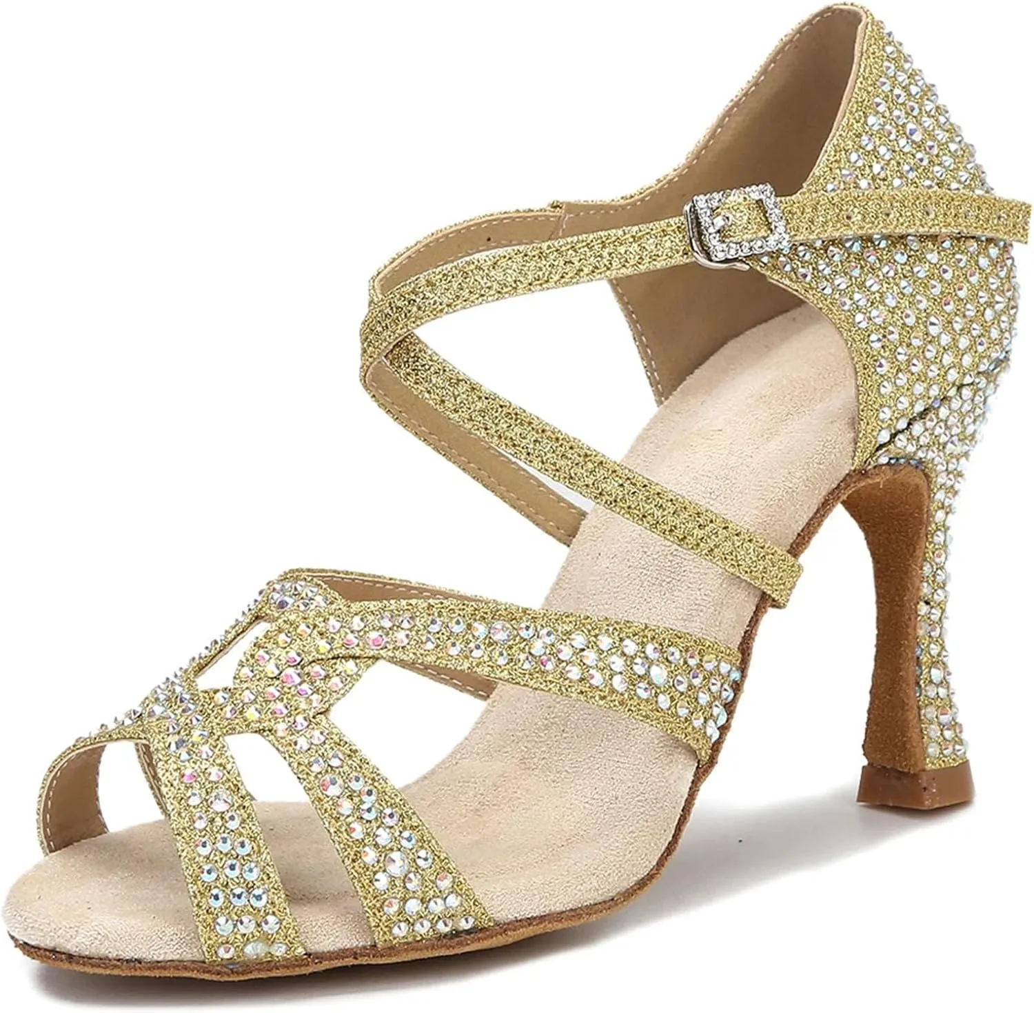 Women's Rhinestone Latin Dance Shoes - Tango Salsa Ballroom Red Wedding Sandals, 5CM/2Inch Heel Height