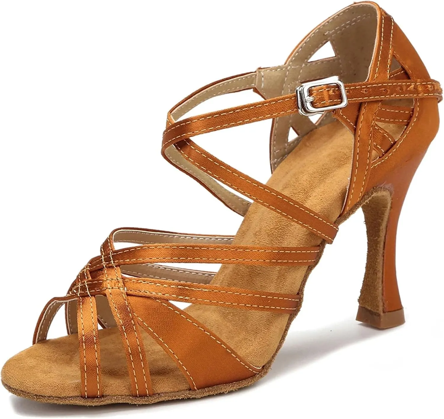 Women's Silk Satin Dance Sneakers - Salsa Tango Ballroom Wear-Resistant Shoes, 5CM/2Inch Heel Height