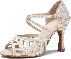 Women's White Jazz Latin Dance Shoes - Salsa Tango Ballroom Wedding Sandals, 5CM/2Inch Heel Height